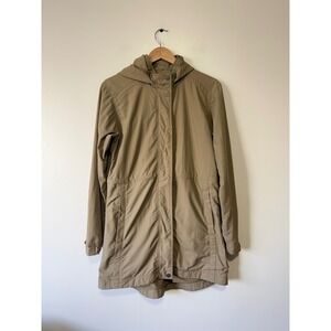 REI Co-op Womens Tan Khaki Hooded Parka Windbreaker Jacket Thigh Length W-19799